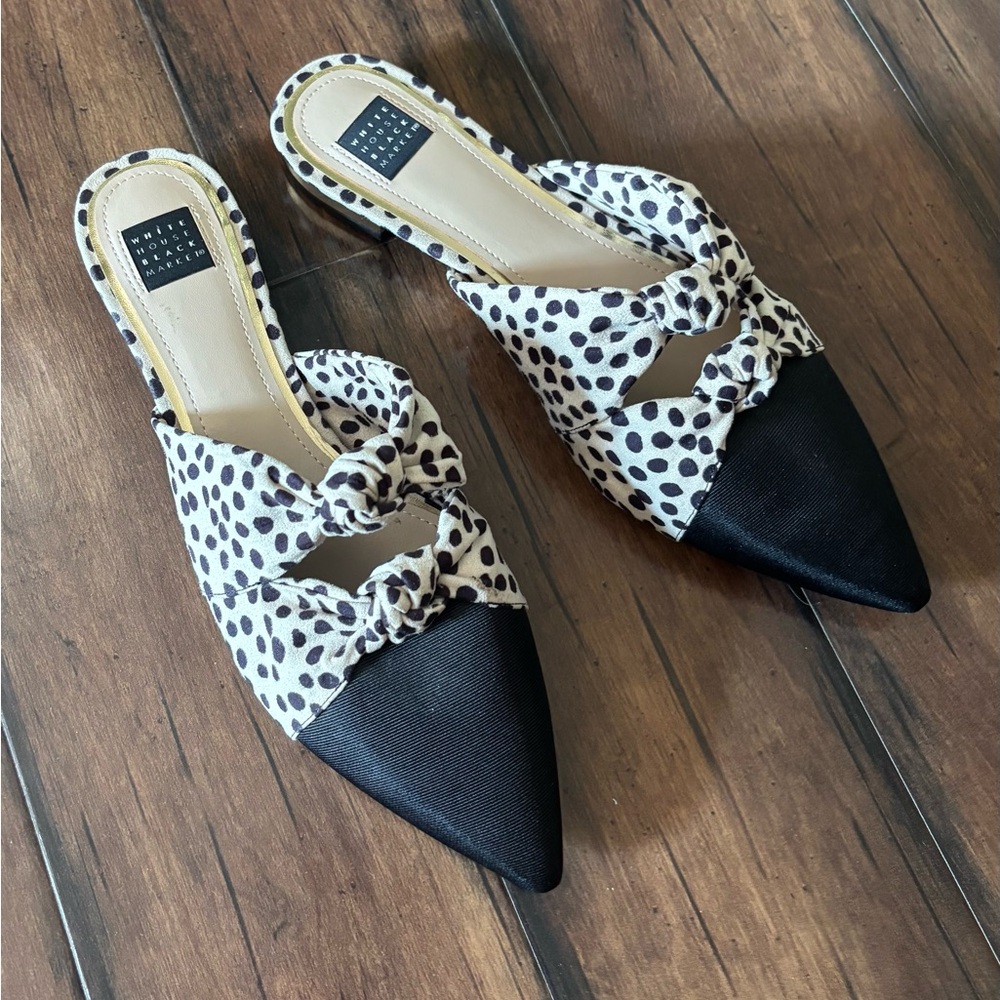 White House Black Market Black and White Polka Dot Mules